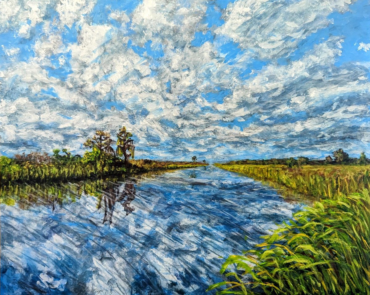 Impressionistic Landscape Acrylic Painting By Robbie Potter, 20 X 16", Plein Air Lox Wildlife Refuge, Original Artwork