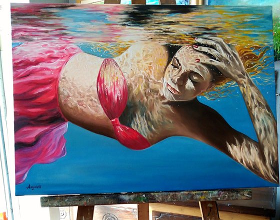 Underwater - portrait - original painting - sea