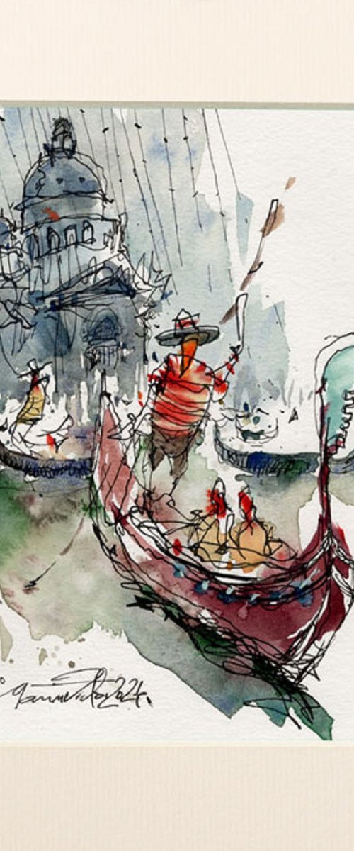 Venice, Gondolier Watercolor by Marin Victor
