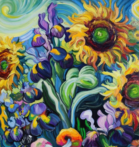 Sunflowers and Irises