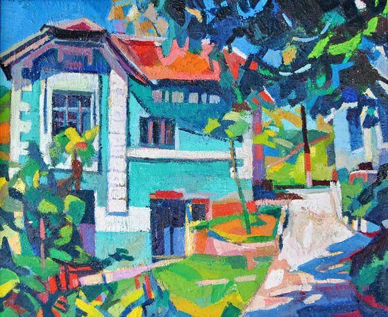 Turquoise house / 45.7 x 37.7 . 2 cm