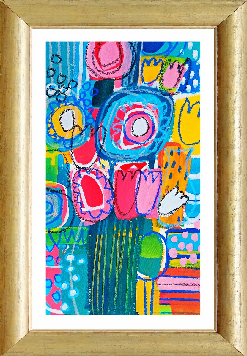 Abstract Botanical Acrylic Painting By Jan Rippingham, 9 X 15, A Summer Floral Iii, Original Artwork