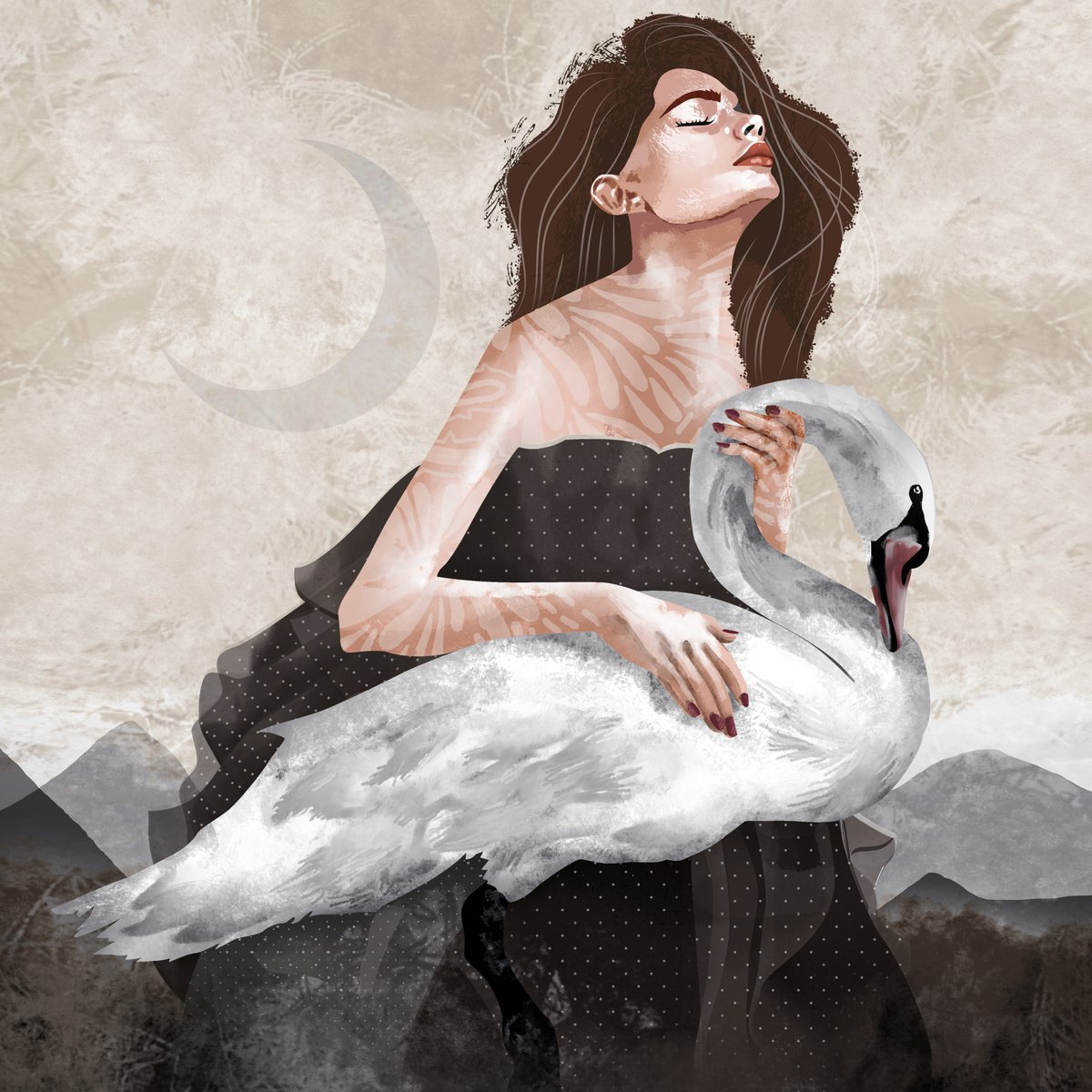 Swan with Friend by Charlie Moon Studio