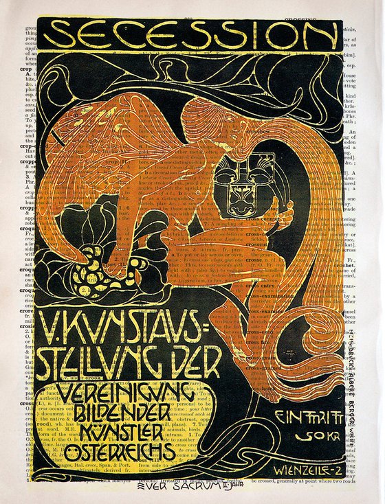 Vienna Secession - Fifth Exhibition Poster - Collage Art Print on Large Real English Dictionary Vintage Book Page