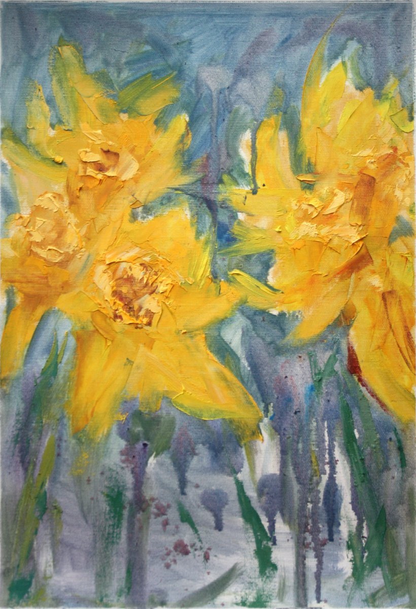Expressive Oil Painting , Daffodils By Salana Art / Svetlana Samovarova, 11 X 16, Artwork For Sale On Artfinder