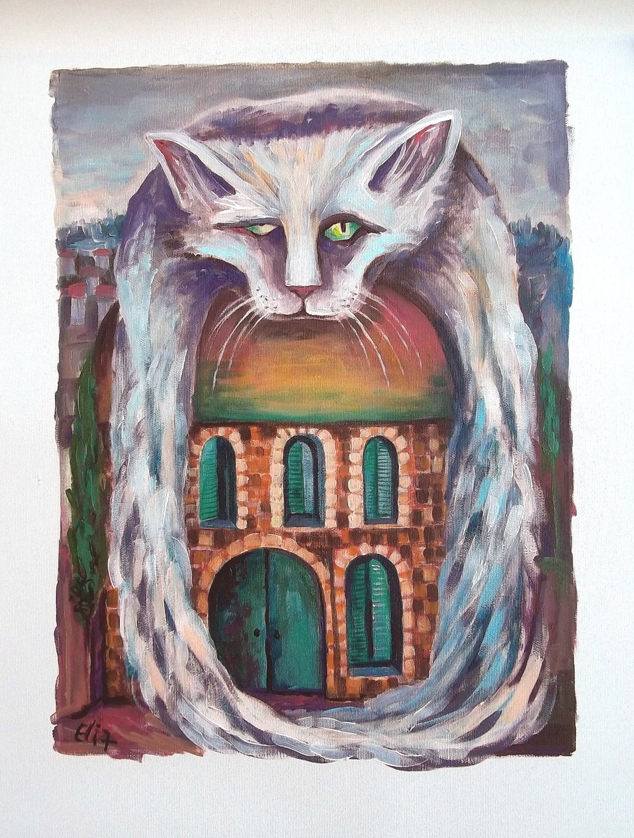 Expressive Animal Painting By Elisheva Nesis, 12 X 16, Sick Angel, Original Artwork