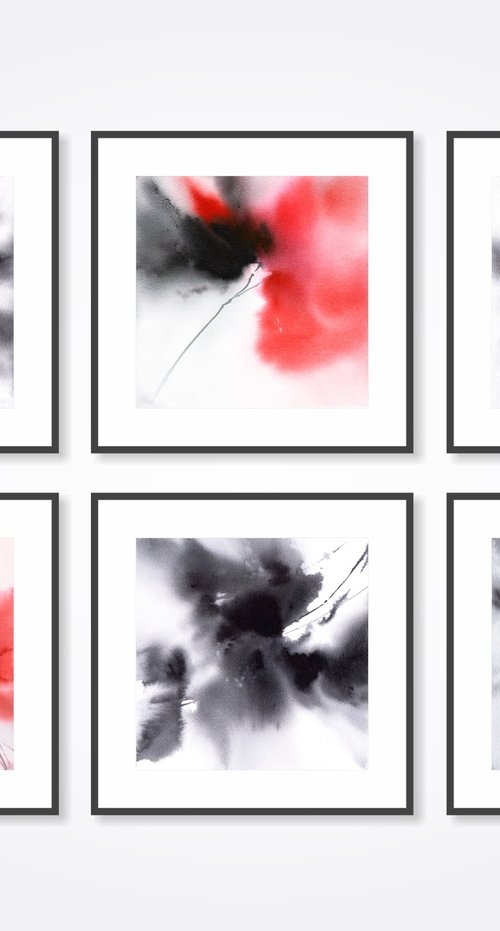 Black and red abstract flowers by Olga Grigo