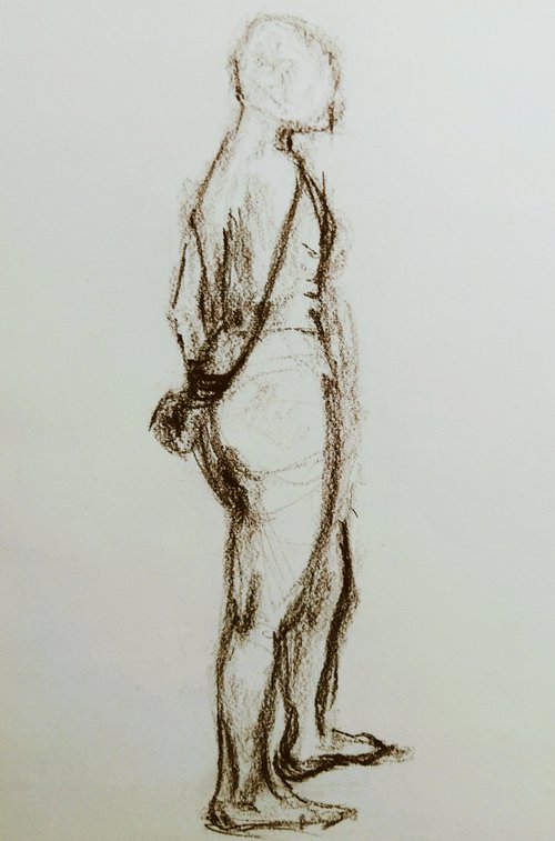 Nude. Abstract men. Drawing with a brown pencil on paper by Yury Klyan