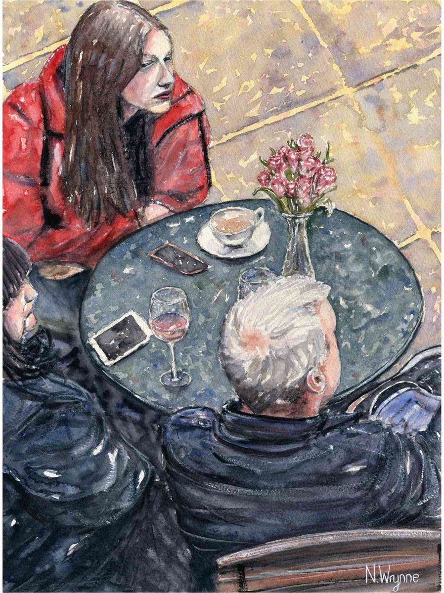 Impressionistic Portrait Watercolour By Neil Wrynne, 11 X 15", Family Drinks, Original Artwork