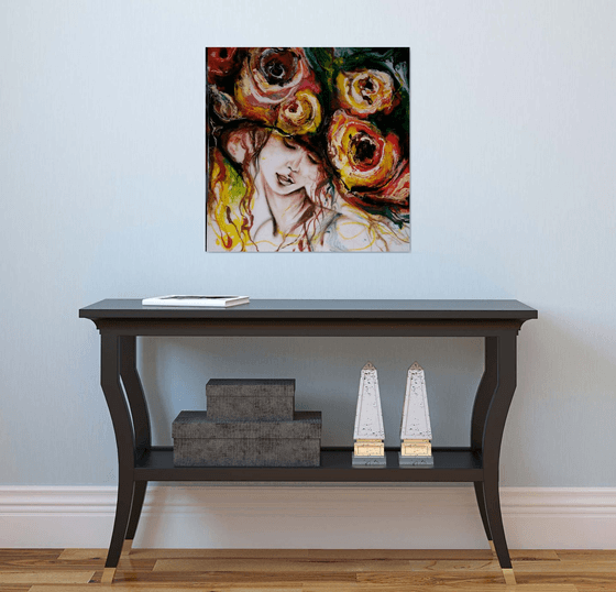 "Amalia"Contemporary resin  painting on  board, 60x60x1,2cm, ready to hang
