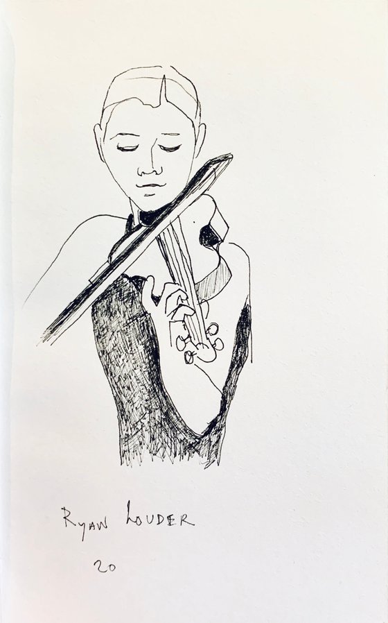 The Violinist - Musician - Small Drawing 6x9
