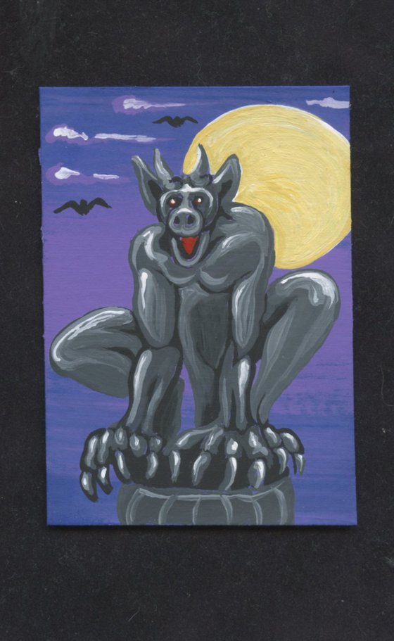 ACEO ATC Original Miniature Painting Gargoyle Gothic Art-Carla Smale