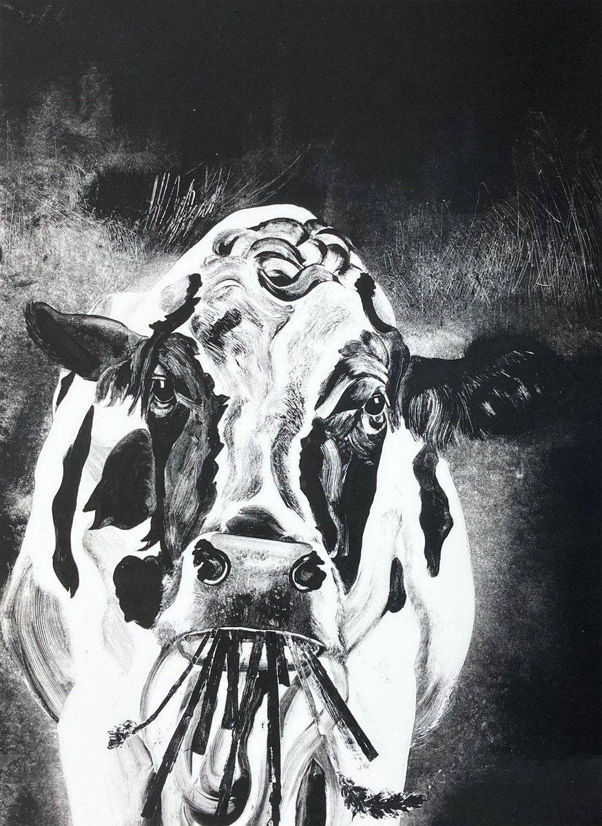 Large Cow Monotype, Framed Unique Print by Francis Allwood