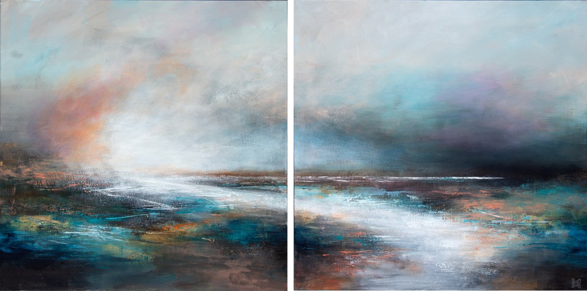 Organic Landscape Acrylic Painting By Paul Hillary, 58 X 29", Symphony Of The Soul 1 And 2, Original Artwork