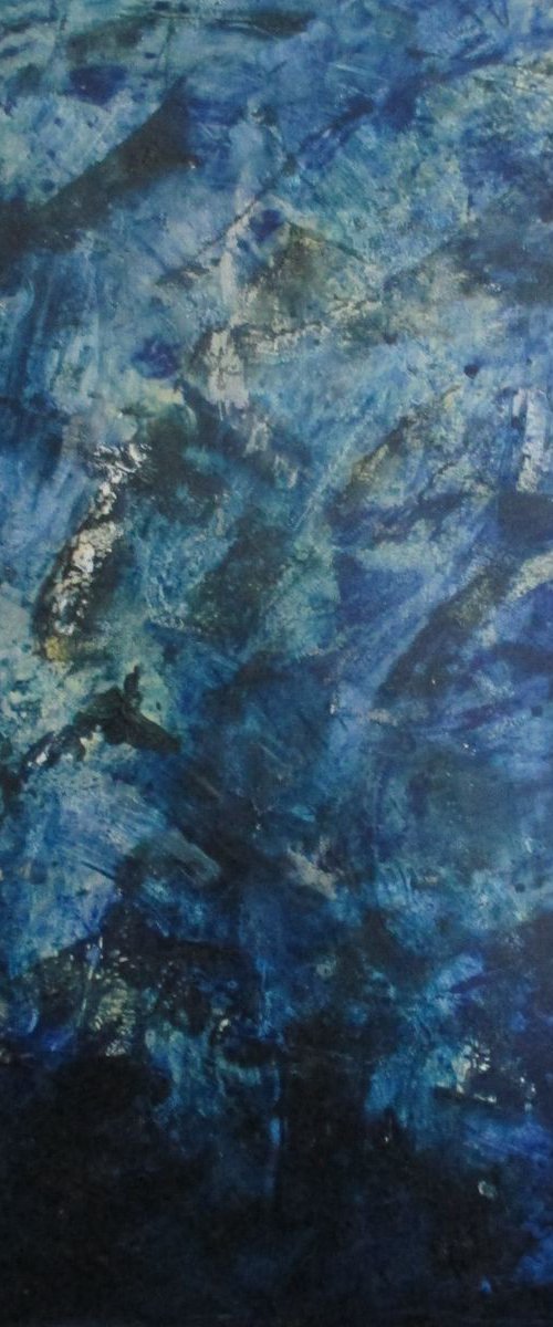 abstract blue  Oilpainting Collage on canvas  31,5 x 47,2 inch by Sonja Zeltner-Müller