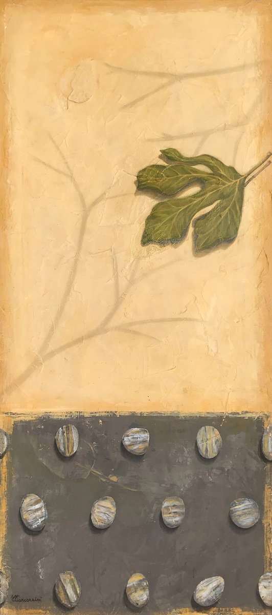Photorealistic Painting , Leaf & Pebbles By Marcello Carrozzini, 16 X 35, Artwork For Sale On Artfinder