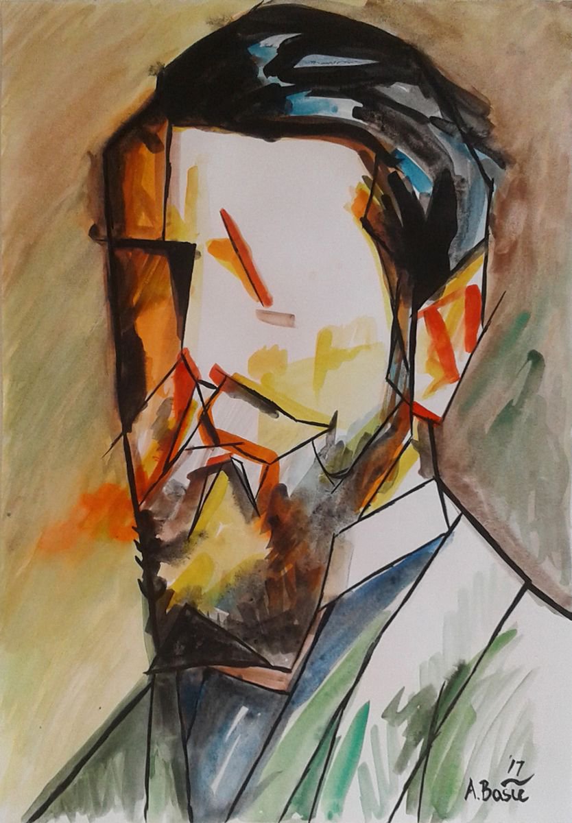 Geometric Portrait Painting By Aleksandar Basic, 12 X 17, John Singer Sargent, Original Artwork