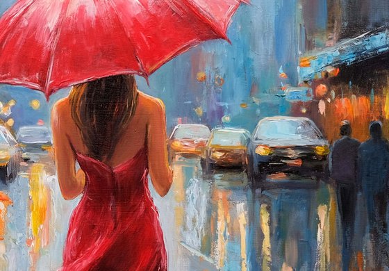 Red Umbrella in the Rain
