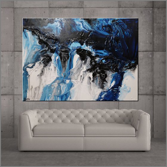 Midnight Granite 140cm x 100cm Blue White Textured Abstract Art