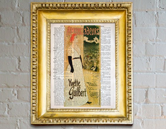 Yvette Guilbert, Tous les Soirs - Collage Art Print on Large Real English Dictionary Vintage Book Page