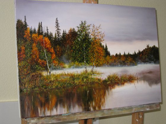 Autumn Mist by the Lake