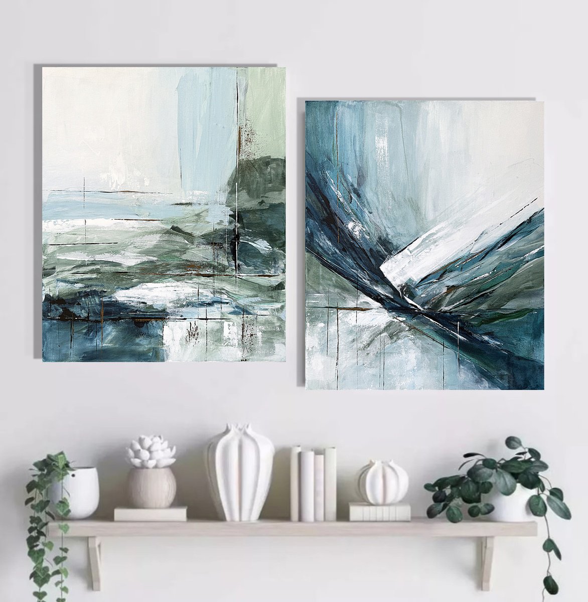 Organic Landscape Acrylic Painting By Tatiana Malinovscaia, 39 X 24", Oceanic Flow Set, Original Artwork