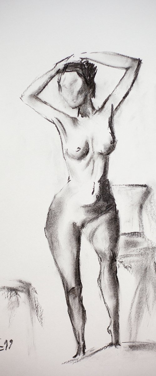 Nude in charcoal. 2. Black and white minimalistic female girl beauty body positive by Sasha Romm