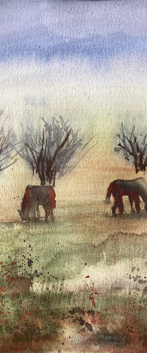 Early Spring Steppe. Horses by Valeria Golovenkina