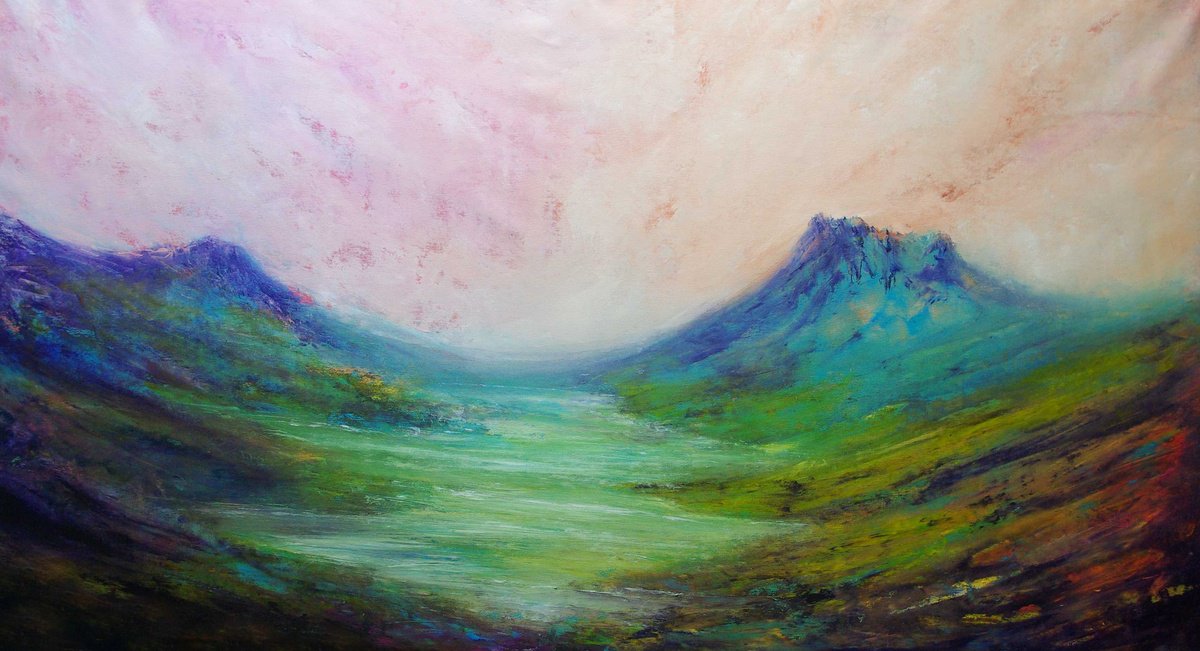 Impressionistic Landscape Acrylic Painting By Oconnart, 54 X 30", Stac Pollaidh Panorama., Original Artwork