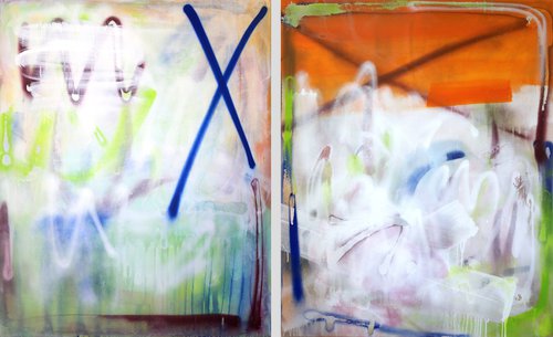 Abstract Diptych "Bath In my Milk". by Makarova Abstract Art