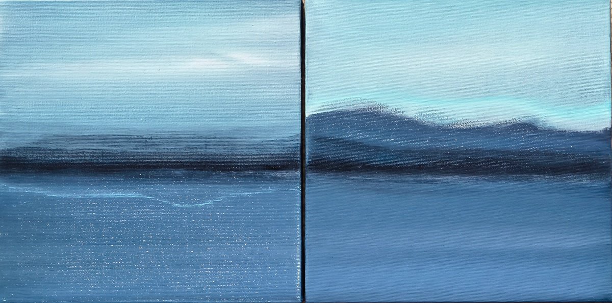 Abstract Landscape Acrylic Painting By Pier Maurizio Greco, 19 X 9", Lontano, Original Artwork