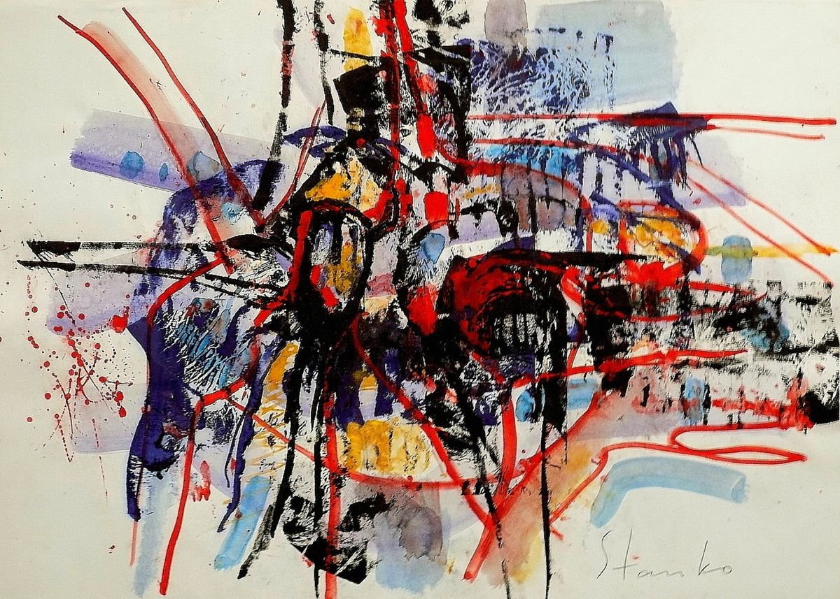 Abstract Acrylic Painting By Stanislav Bojankov, 28 X 20", Caprice-Xii(Paganini), Original Artwork