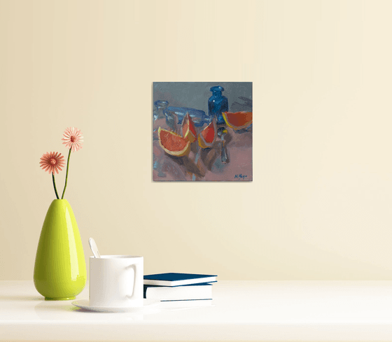 Small Painting - Grapefruit Reflections - One of a kind Artwork, Kitchen Decor