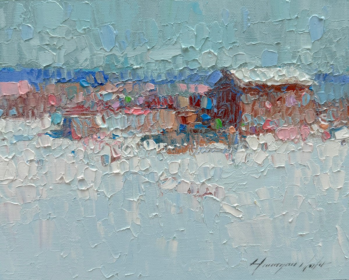 Impressionistic Landscape Oil Painting By Vahe Yeremyan, 10 X 8", Winter Day, Original Artwork