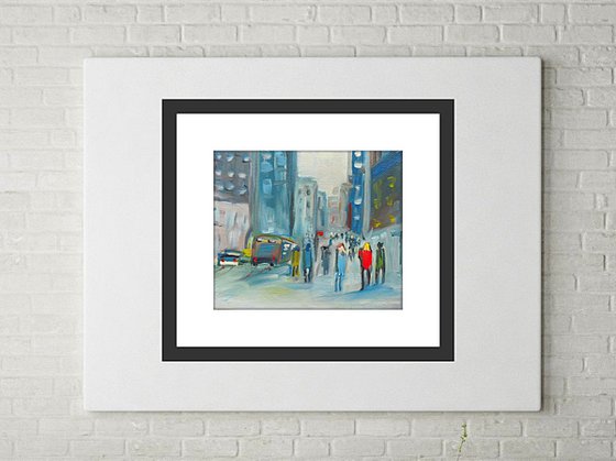 CITY FIGURES AFTER WORK. Original Figurative Oil Painting.