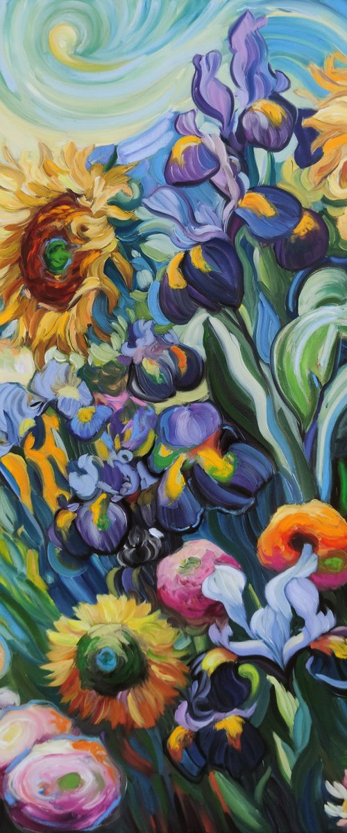 Sunflowers and Irises by Angie Wright