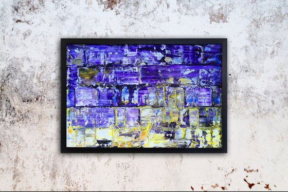 "Purple Pillars" - FREE USA SHIPPING - Original PMS Oil Painting On Reclaimed Wood, Framed - 38 x 26 inches