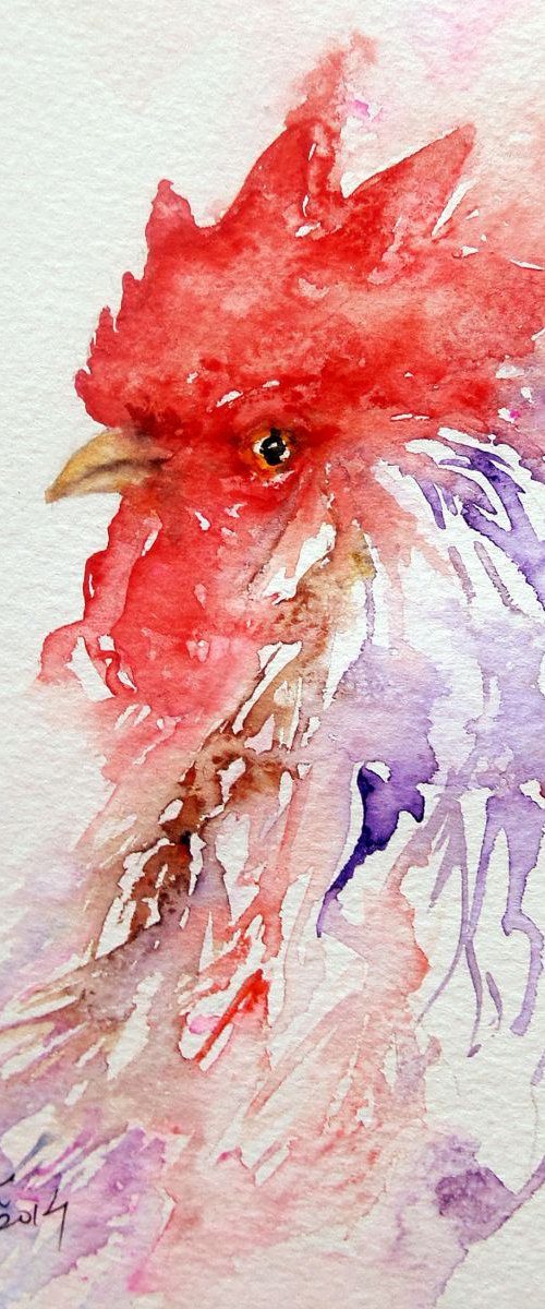 White and Purple Rooster by Arti Chauhan