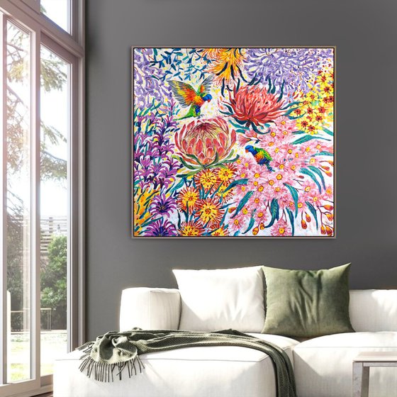 Rainbow Lorikeets in Flowers