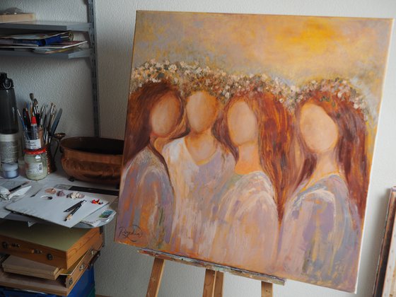 Strength, Faith, Courage, and Devotion - Large Figurative Women Portrait Original Oil Painting on Canvas