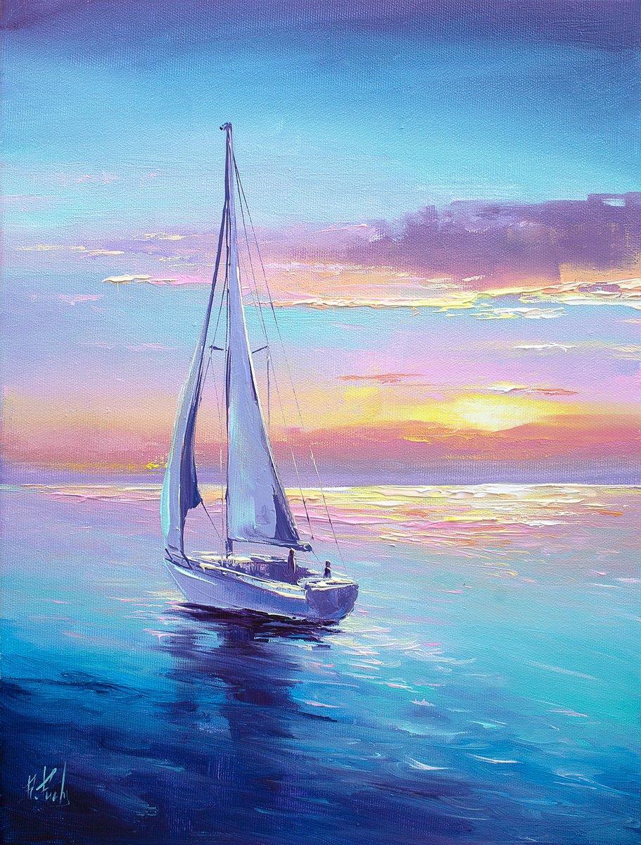 Sailing boat painting colorful by Bozhena Fuchs