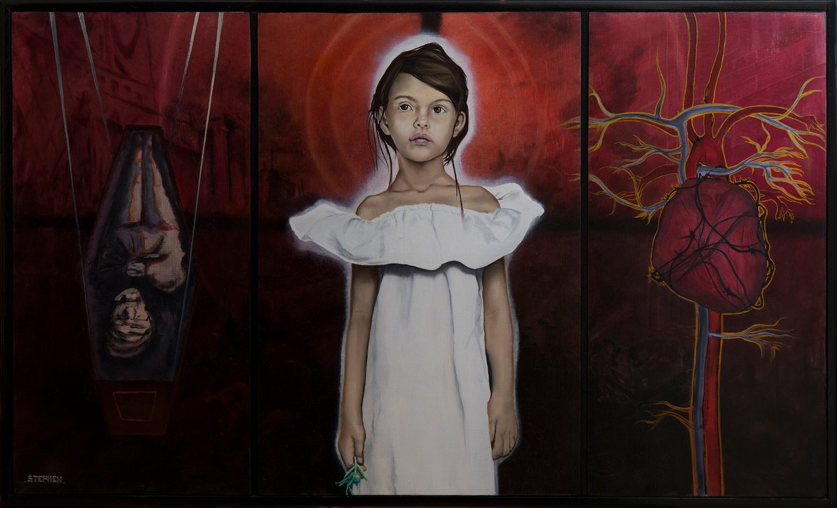 Surrealistic Portrait Oil Painting By Steven M. Curtis, 52 X 32", Eva Angelica Marie, Original Artwork