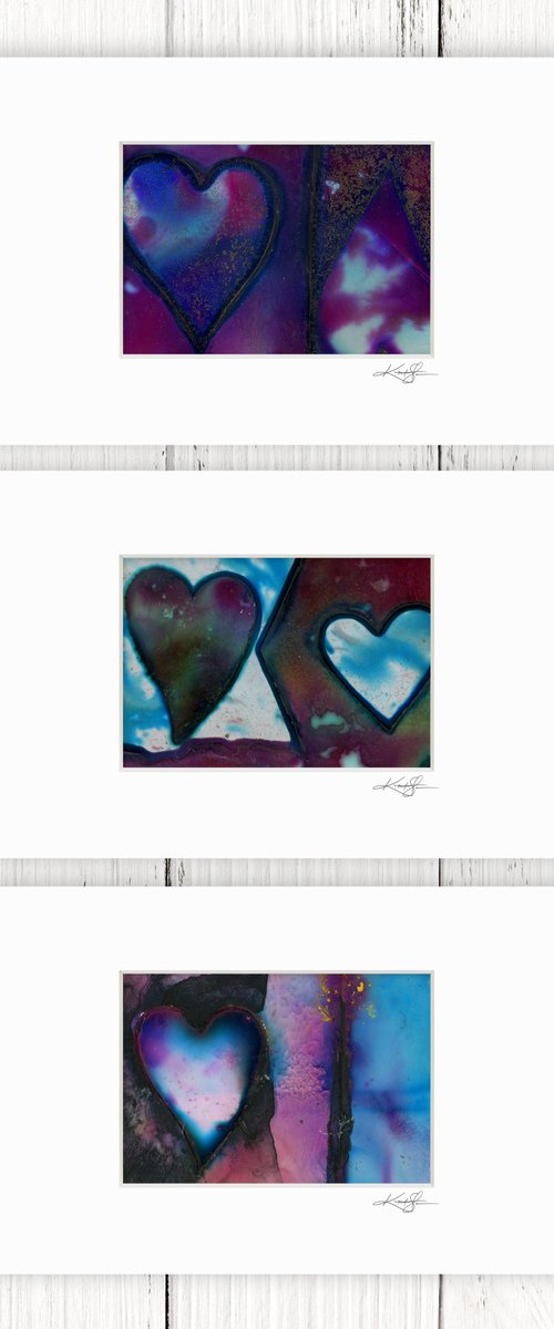 Heart Collection 21 - 3 Small Matted paintings by Kathy Morton by Kathy Morton Stanion