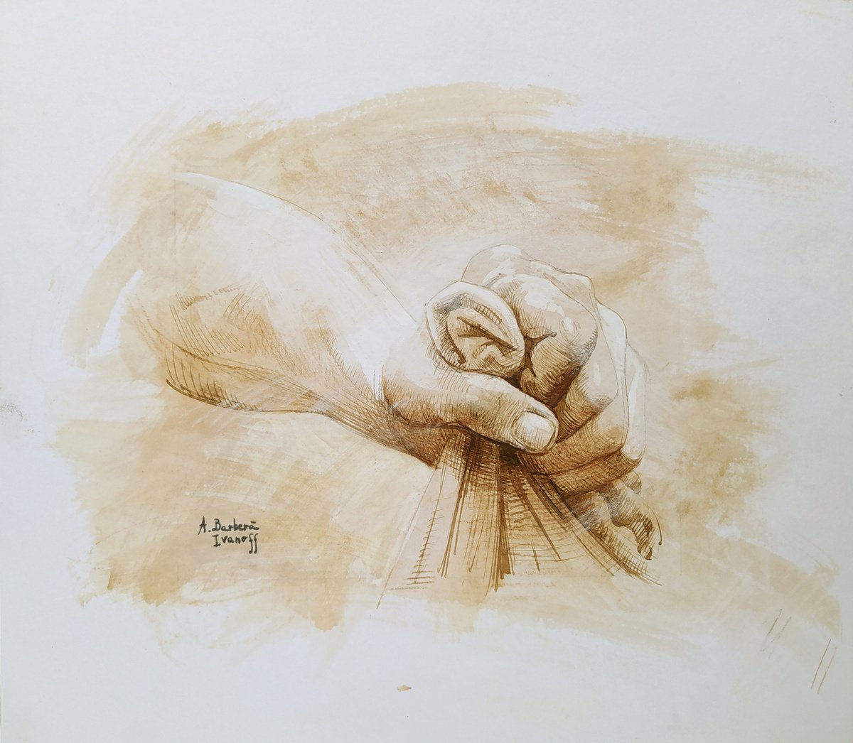 Expressive Portrait Drawing By Alexandre Barbera-Ivanoff, 11 X 9, Hand Study, Original Artwork