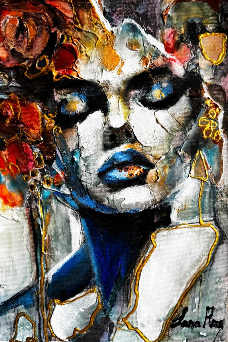 Expressive Portrait Painting By Lana Frey, 8 X 12", Where Shadows Touch Her Light, Original Artwork