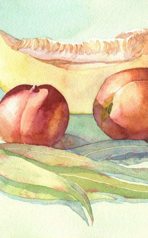 Ukrainian watercolour. Cypriot sketches. Melon with peaches by Nina Zakharova