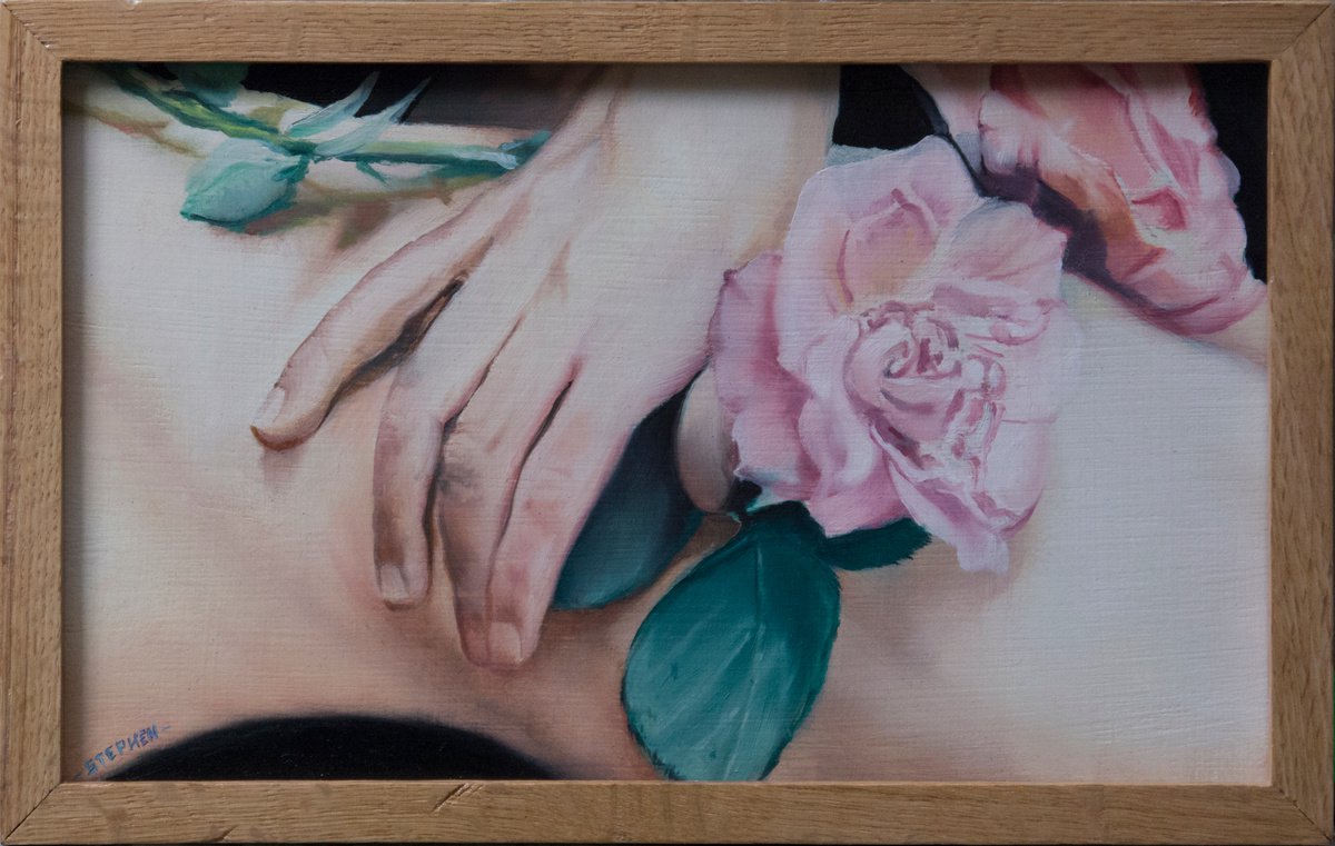 Impressionistic Portrait Oil Painting By Steven M. Curtis, 12 X 7", Torso And Flowers, Original Artwork