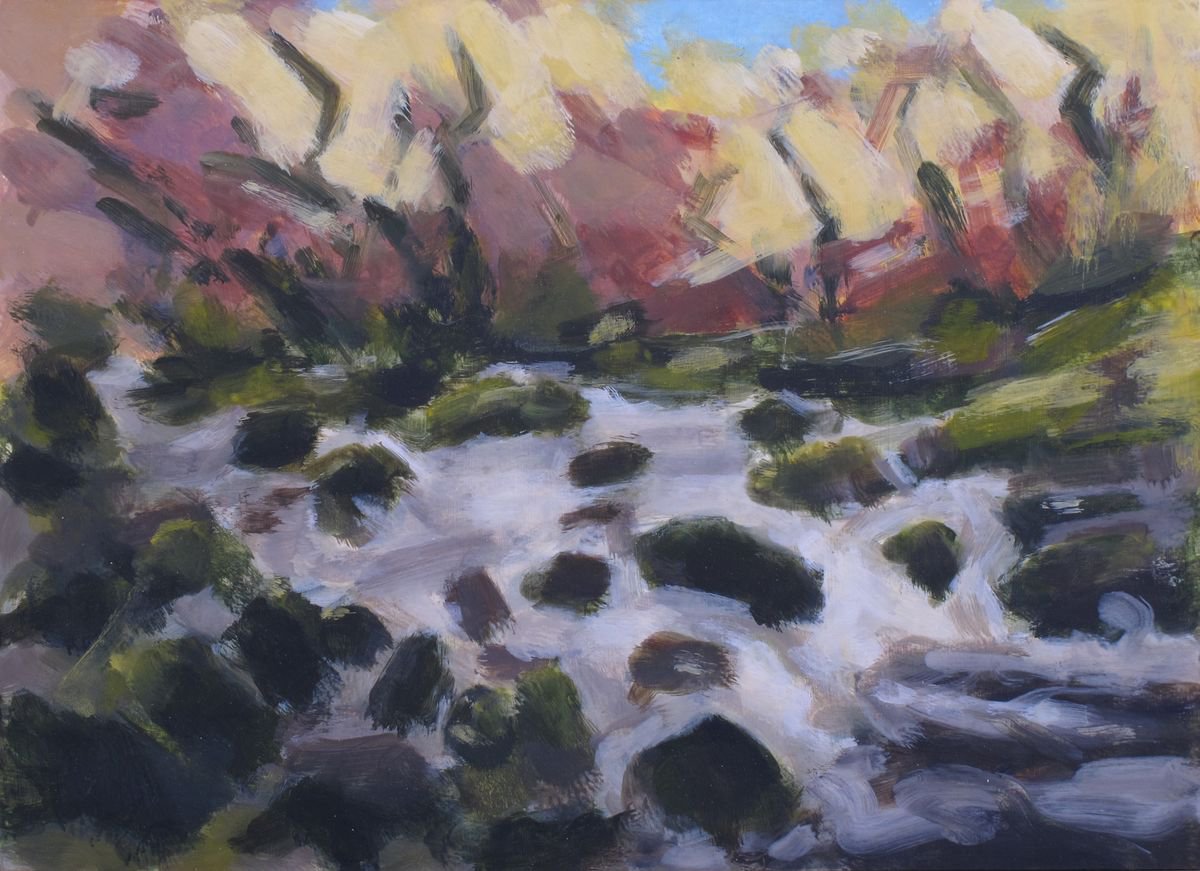 Impressionistic Landscape Acrylic Painting By Hugo Lines, 16 X 9, Dartmoor - River Dart No2, Original Artwork