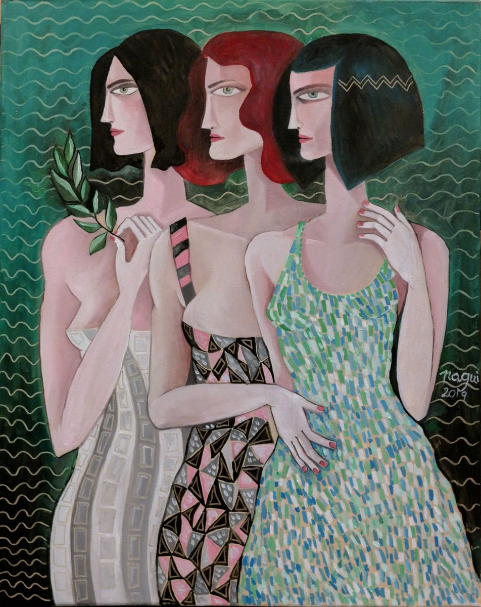 Three women posing by Nagui