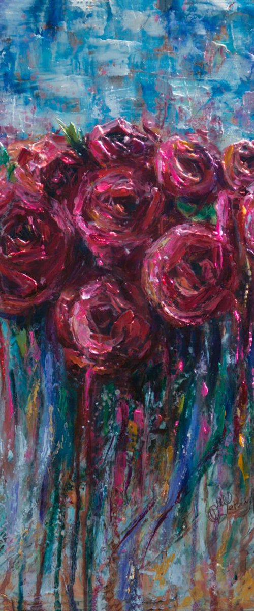 Abstract Roses - (palette knife) by Lena Owens at OLena Art